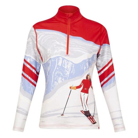 KRIMSON KLOVER Elevation Ski Base Layer 1/2 Zip Pullover in Cherry Tomato S - Picture 2 of 6